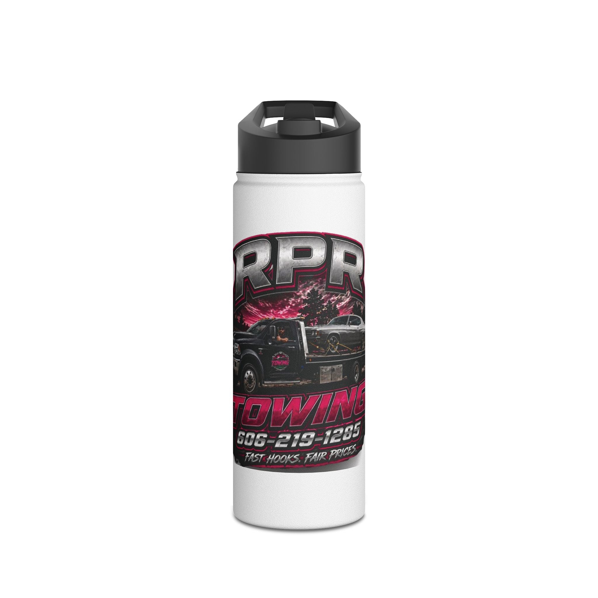 Towing Company Stainless Steel Water Bottle — Custom Tow Truck Logo