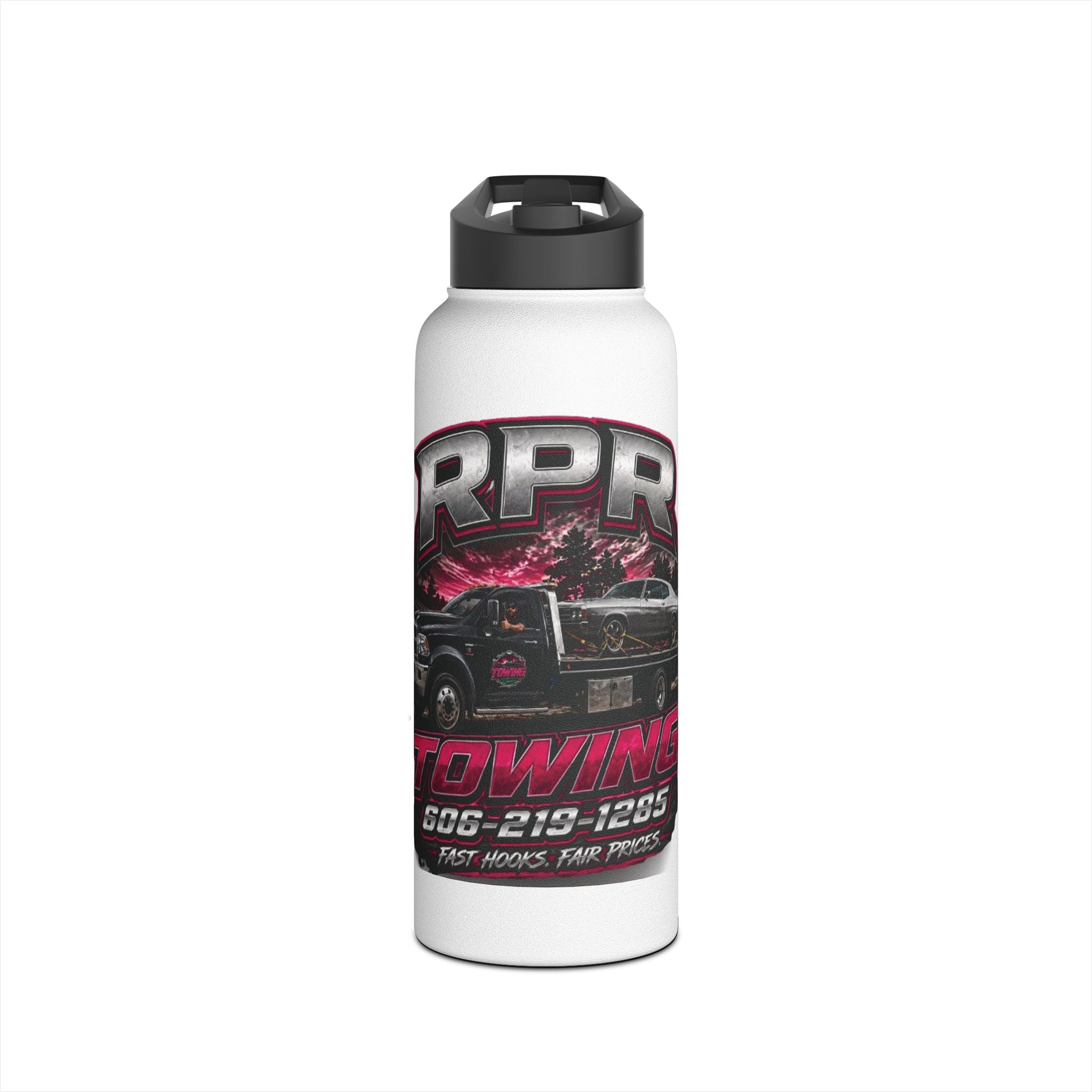 Towing Company Stainless Steel Water Bottle — Custom Tow Truck Logo