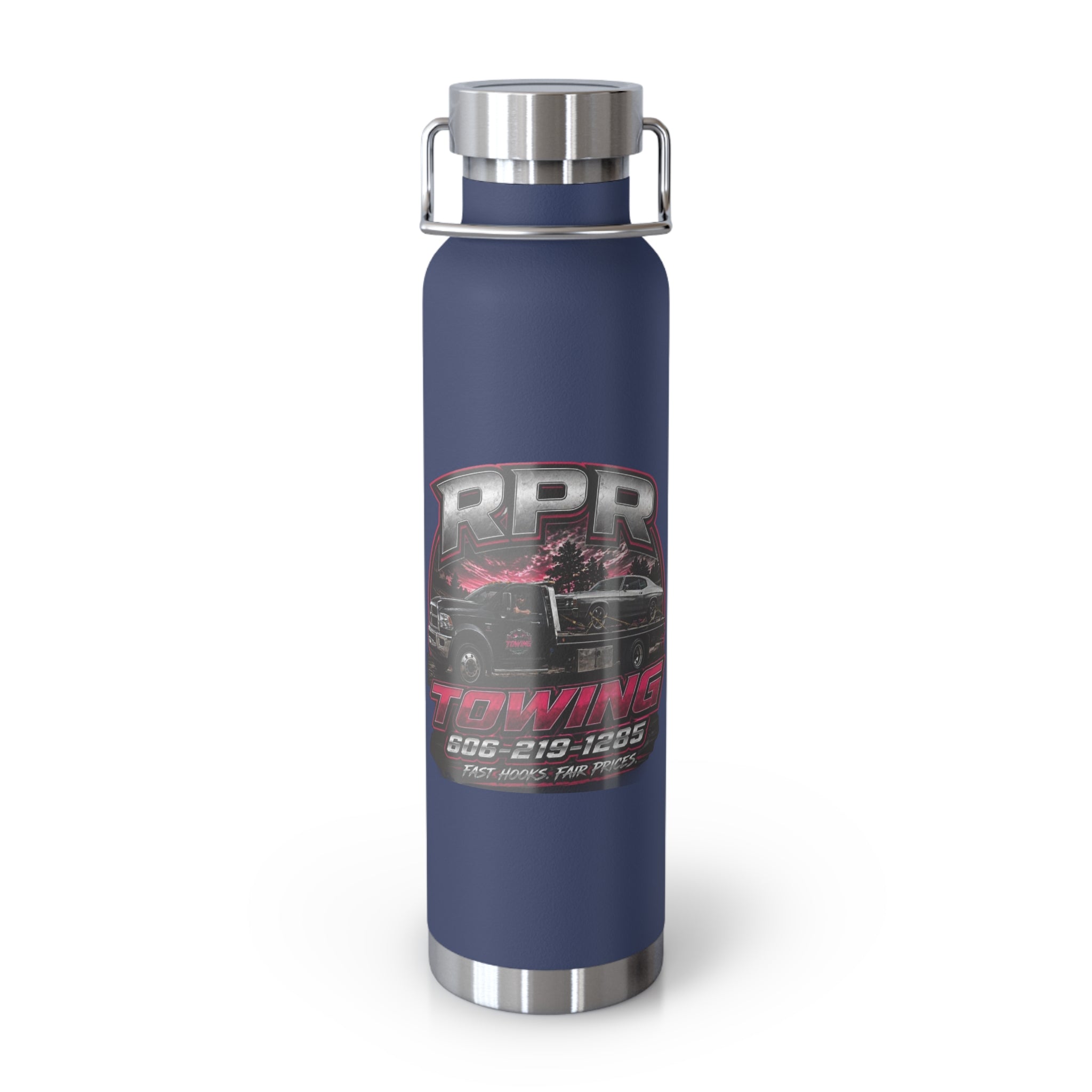 22oz Copper Vacuum Insulated Bottle — RPR Towing Logo Water Bottle