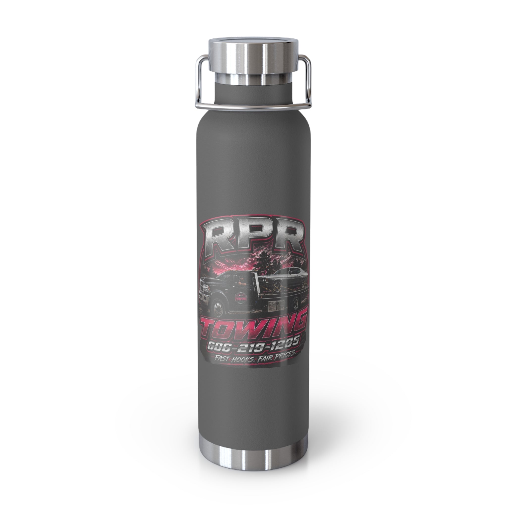 22oz Copper Vacuum Insulated Bottle — RPR Towing Logo Water Bottle